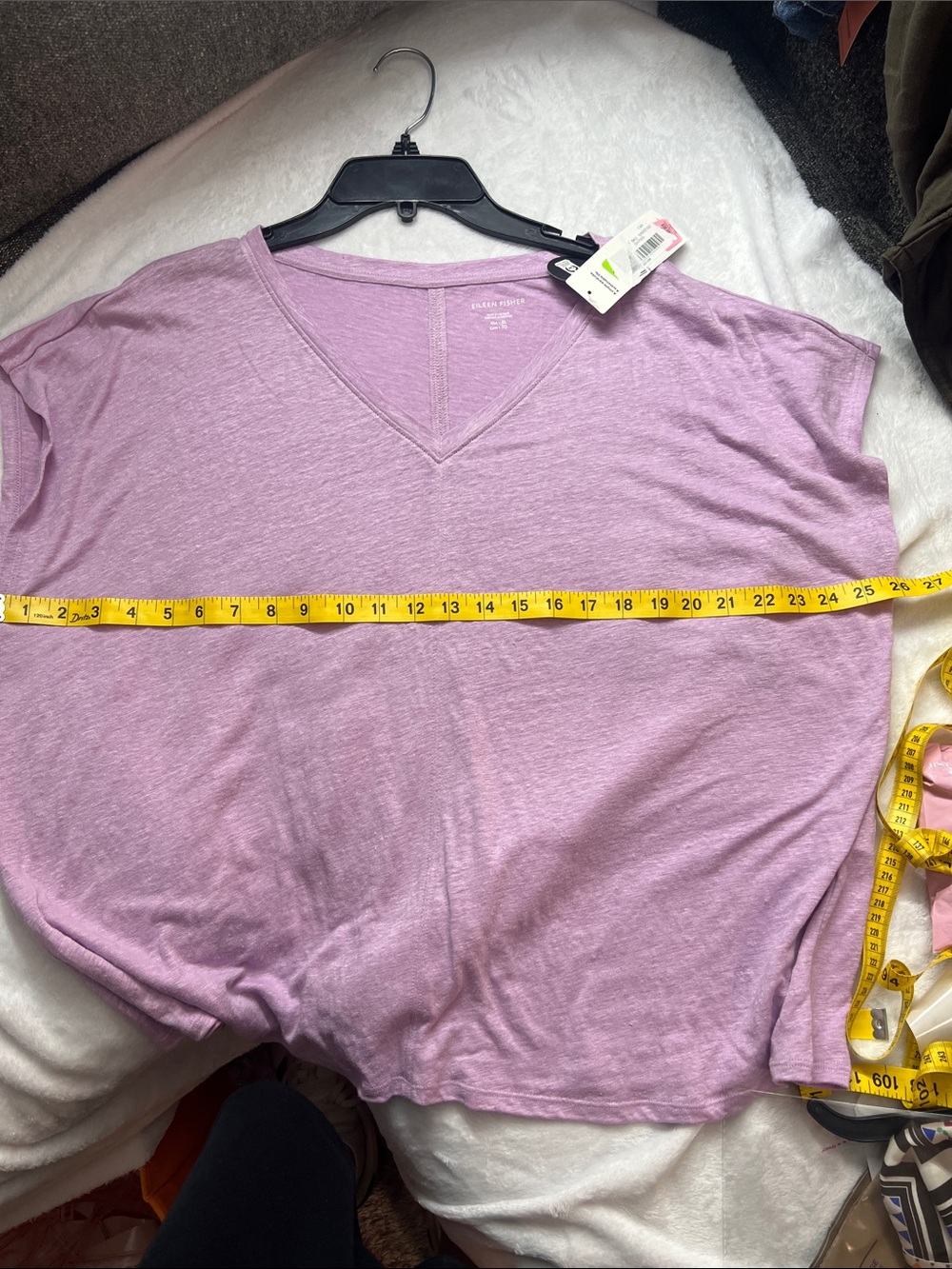 Eileen Fisher Lavender V-Neck Short Sleeve Tee organic linen 2134 - Picture 4 of 5